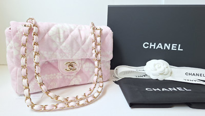 New CHANEL COCO BEACH 2025 Light Pink White Printed Denim Classic Flap Bag 25M | eBay | eBay US