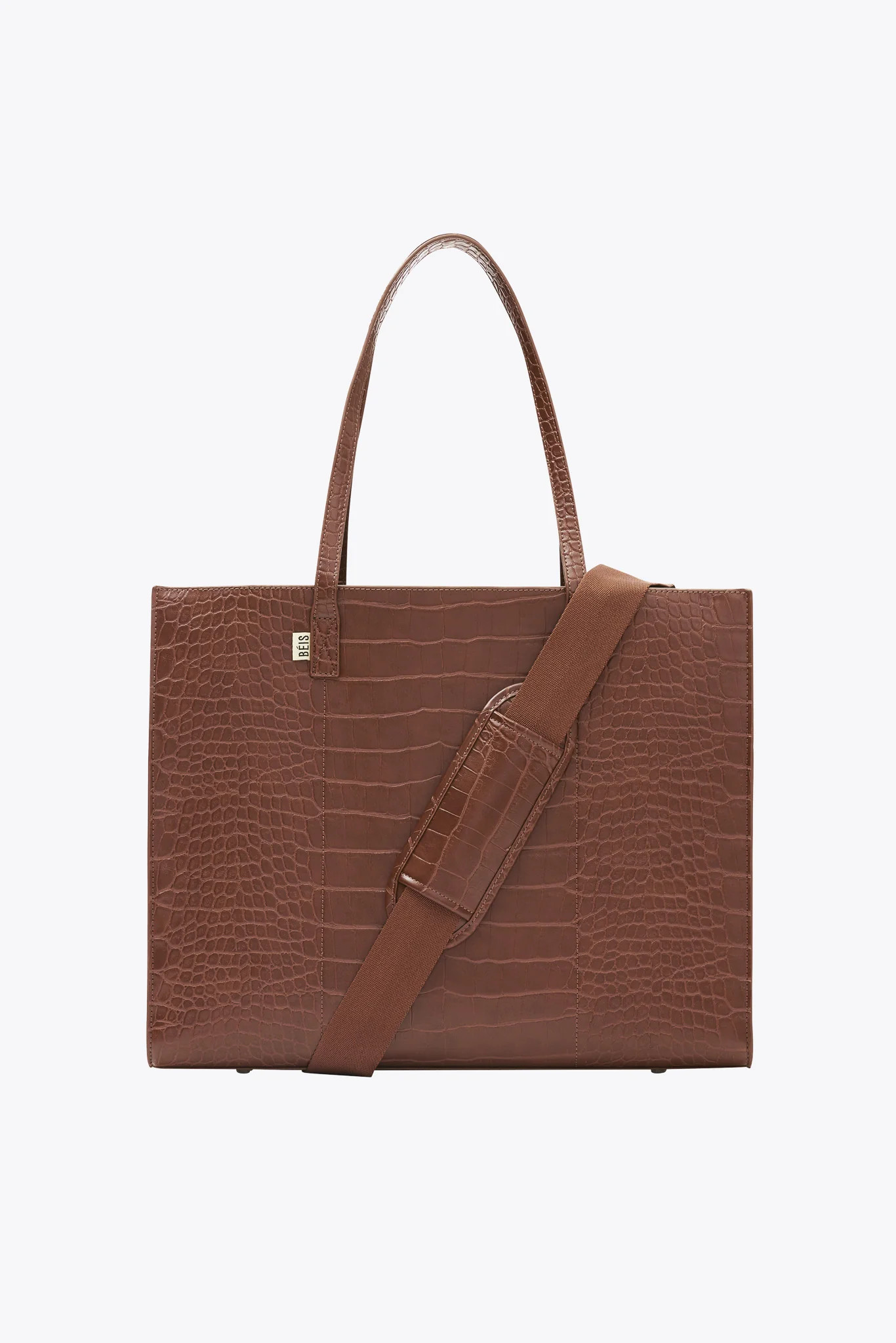 BÉIS 'The Large Work Tote' in Maple Croc - Large Brown Laptop Bag & Work Tote | BEIS