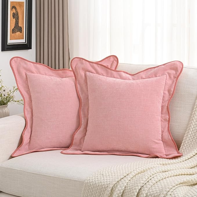 FUTEI Soft Cozy Pink Chenille Decorative Throw Pillow Covers 20x20 Inch Set of 2,Double Stitch Sc... | Amazon (US)