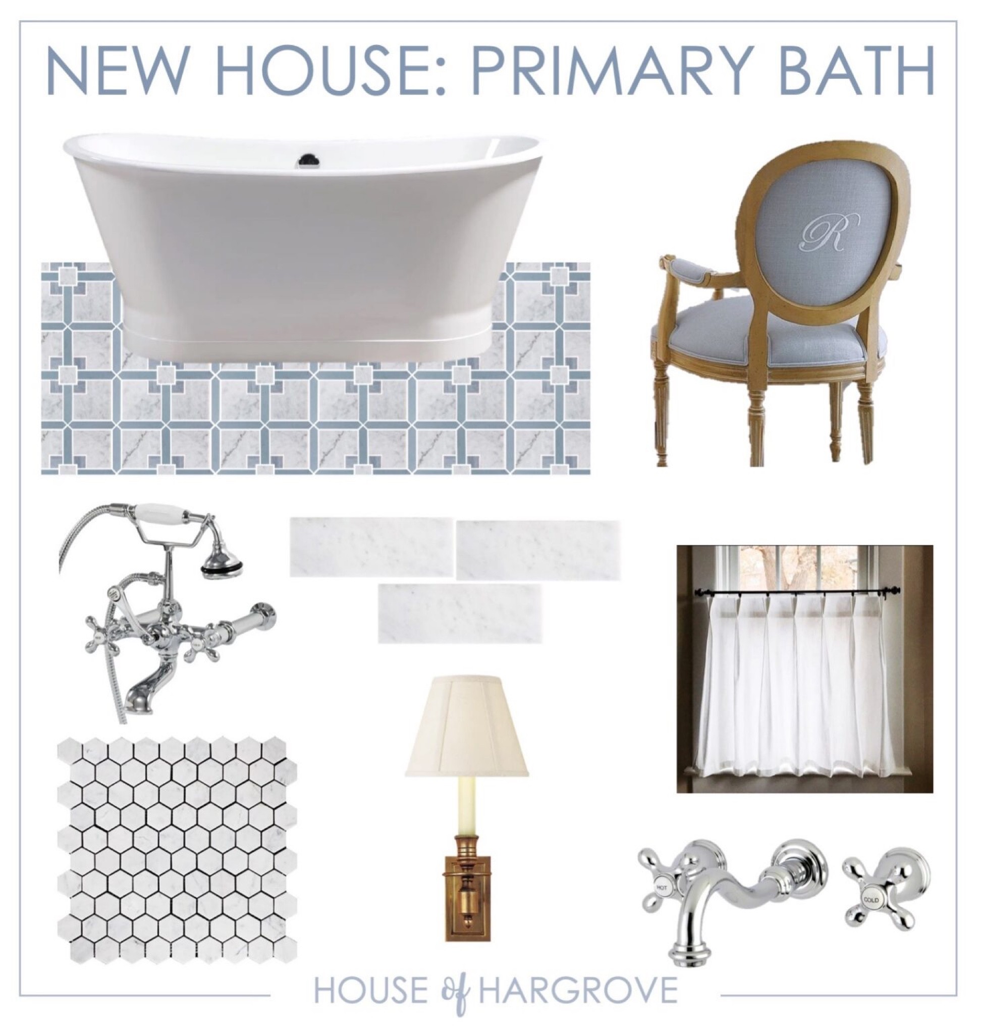 NEW HOUSE: PRIMARY BATH DESIGN BOARD
Can’t wait to see this room come together.
Blue tile: The Tile Shop
All details on my blog

#LTKhome