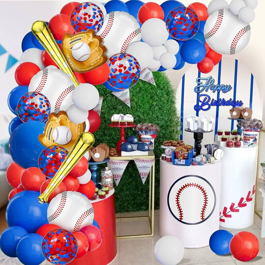 AobkDeco Baseball Balloon Garland Arch Kit Baseball Party Decorations with 113pcs Red White Blue ... | Amazon (US)
