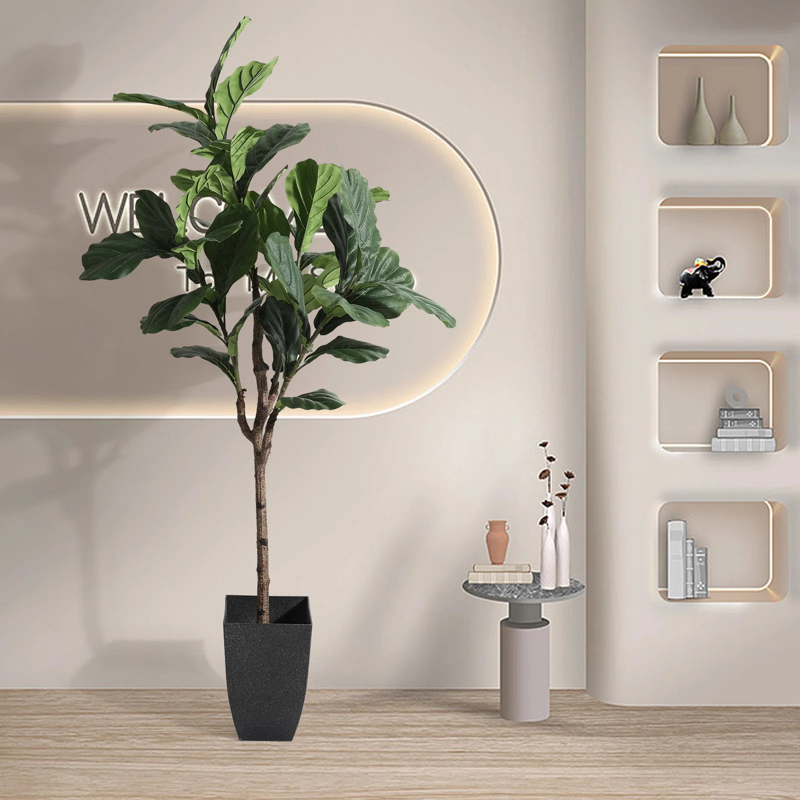 Primrue Fake Plants 82.6'' Tall Artificial Fiddle Leaf Fig Tree in Black Pot for Home Office Déc... | Wayfair North America