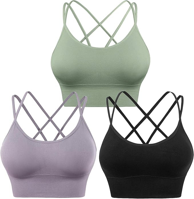 Evercute Cross Back Sport Bras Padded Strappy Criss Cross Cropped Bras for Yoga Workout Fitness | Amazon (US)