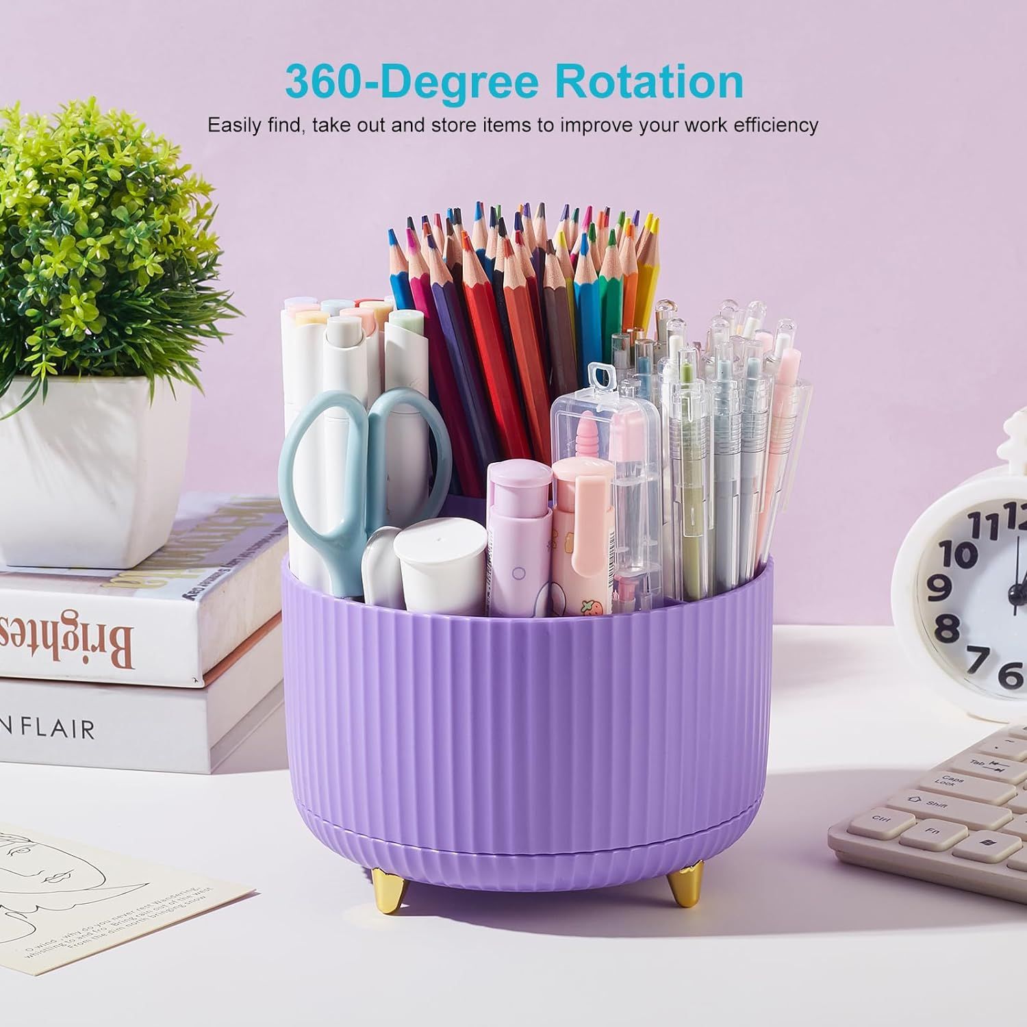 Lolocor Desk Pencil Pen Holder, 5 Slots 360 Degree Rotating Pencil Pen Organizers for Desk Deskto... | Amazon (US)