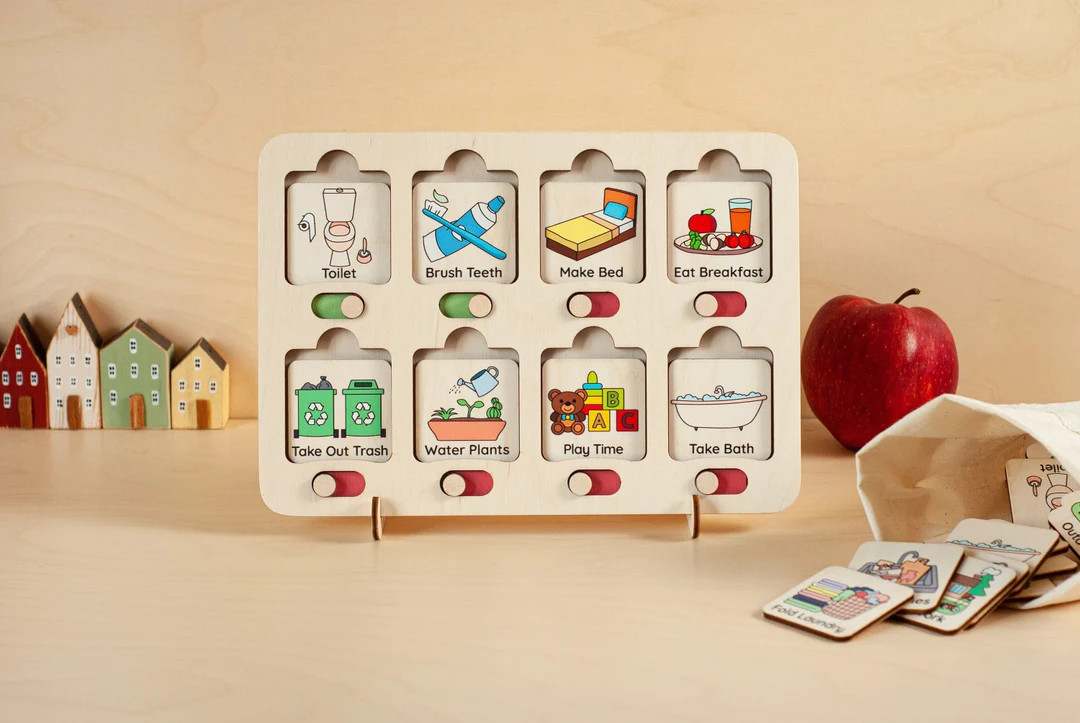 Chore Chart For Kids, Learning Wooden Toys, Chore List, Montessori Toys 2 Year Old, Kids Routine ... | Etsy (US)