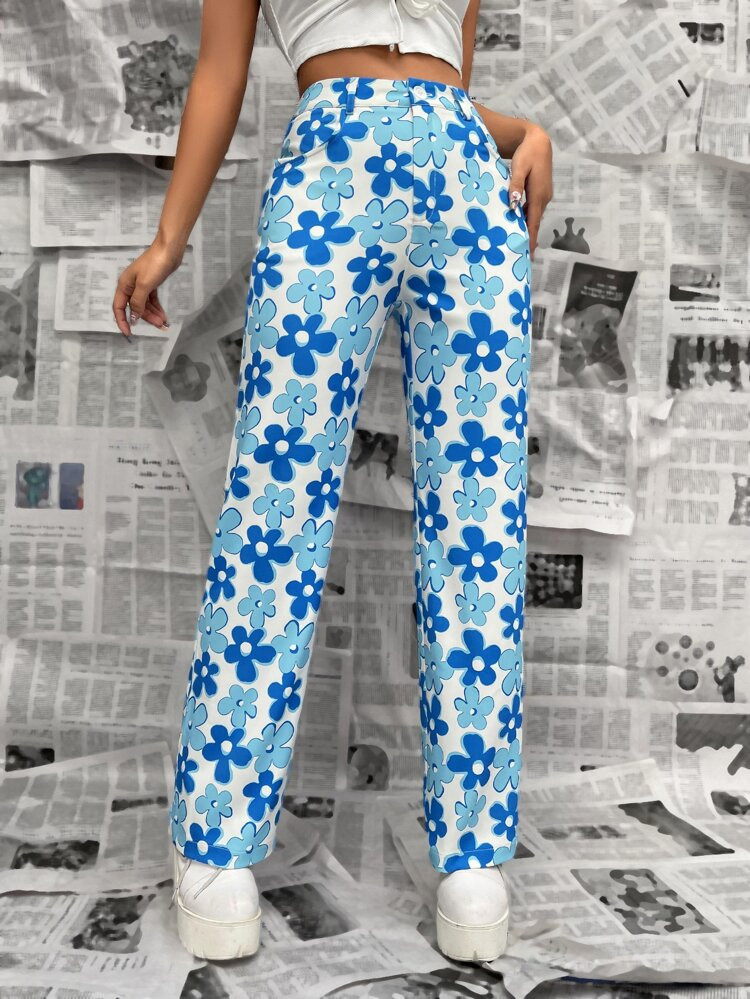 Allover Floral Print Straight Leg Pants | SHEIN