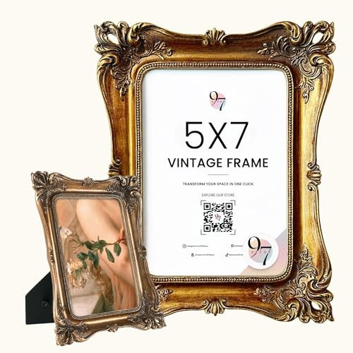 97 Decor Vintage Picture Frames 5x7 - Bronze Gold Ornate Frame 5x7, Decorative Antique Frames 5 X7 With Glass Front For Tabletop And Wall Hanging, Victorian Antique Wall Decor | Amazon (US)