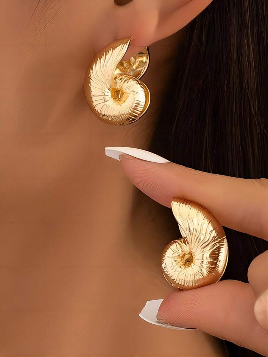 1pair Minimalist Ocean Beach Style Cute Metal Earrings With Double-Sided Printed Seashell Design ... | SHEIN
