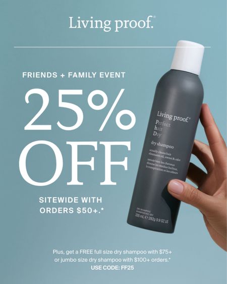 Living Proof is having their Friends & Family SALE with 25% off with code FF25

My personal favorites are the advanced clean dry shampoo and the dry volume and texture spray. I’m buying the scalp care density serum and the scalp care exfoliator to try!

#LTKFindsUnder50 #LTKSaleAlert #LTKBeauty