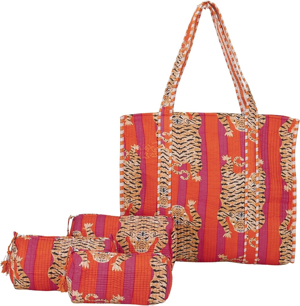 Marubhumi 4 Pcs set of Women Lightweight Travel Bag with Matching Pouches Purse Cotton Shoulder T... | Amazon (US)