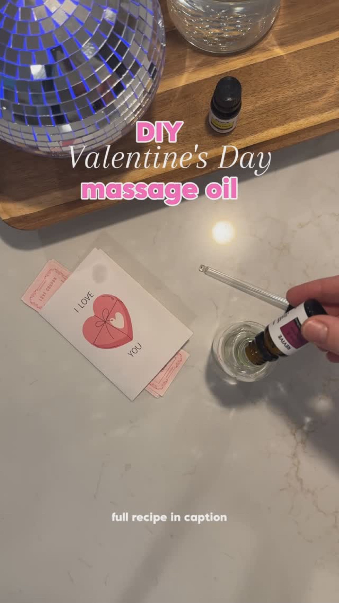 Turn your Valentine’s evening into a spa-like experience with this easy DIY massage oil!

🌿 Ingredients:
✨ 4 oz Jojoba Oil
✨ 50 drops Love & Romance Blend (scale to your size bottle)
🌟 Mix together and enjoy a relaxing, aromatic massage with your partner. Love in a bottle! 💕

Pro tip: Add soft candlelight and soothing music to elevate the ambiance.

#DIYMassageOil #EssentialOilDIY #LoveAndRomance