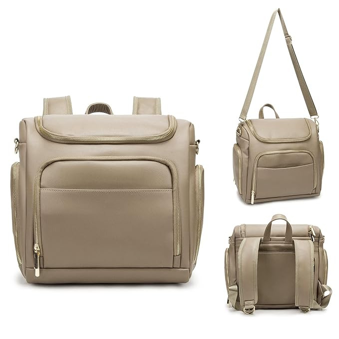Beaulyn Leather Diaper Bag Backpack, 5-in-1 Travel Back Pack Tote with Changing Pad Large Capacit... | Amazon (US)