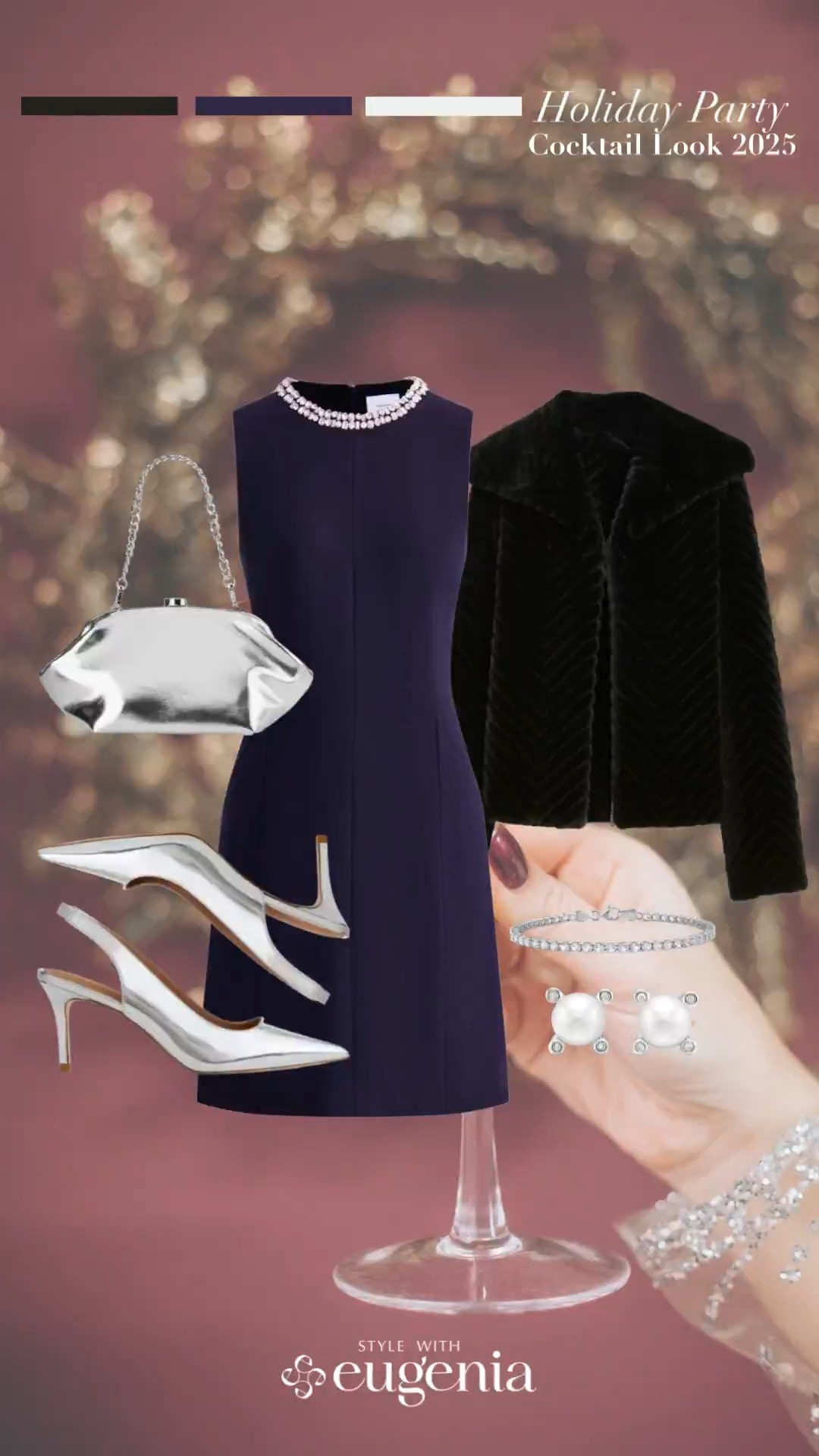 Pearl detailing softens the clean structure of a navy shift, while silver accessories add brightness and lift to the whole palette. A plush jacket completes the outfit effortlessly — refined, understated, and perfect for any holiday cocktail setting.

A look made for the woman who wants effortless elegance — polished, poised, and never overdone.


#LTKootd #LTKPetite #LTKHoliday