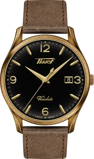 Tissot Heritage Visodate Leather Strap Watch, 40mm | Nordstromrack | Nordstrom Rack