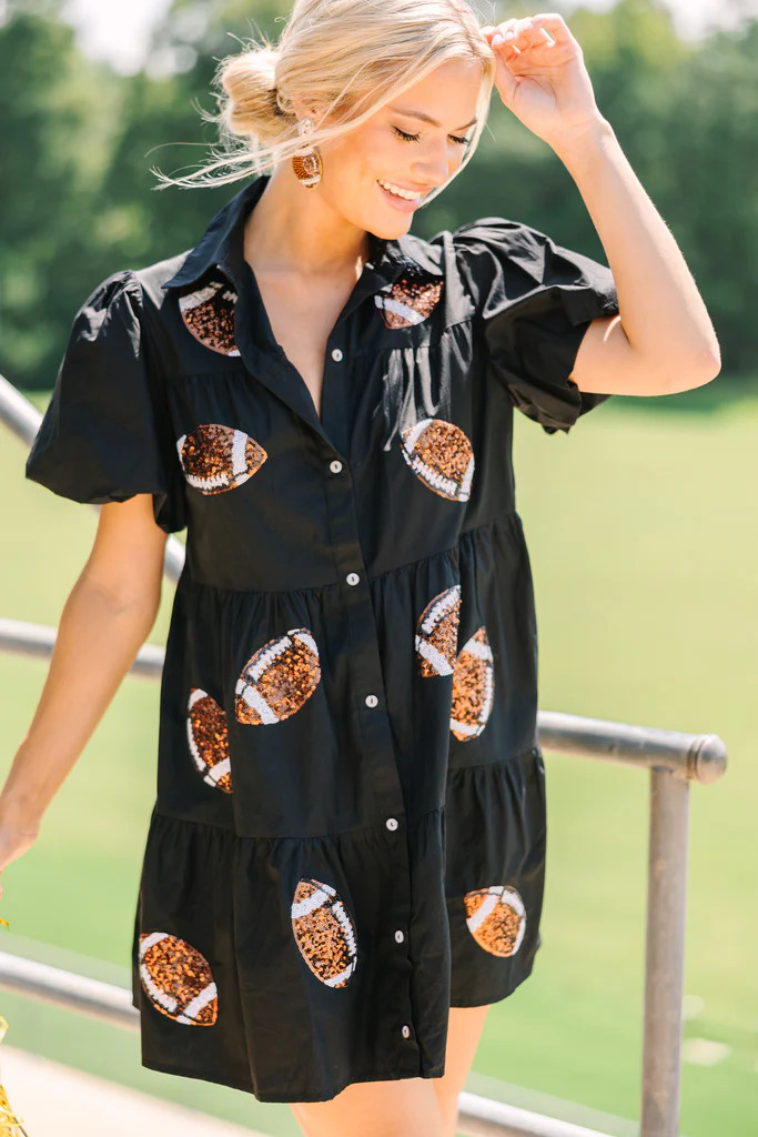 Touchdown Black Sequin Football Dress | The Mint Julep Boutique