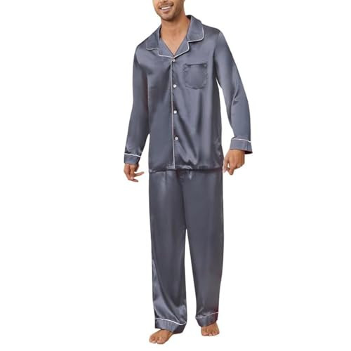 U2SKIIN Mens Silk Pajamas Set, Long Sleeve Satin Pajamas for Men Sleepwear Button Down Pjs Set Two-piece(DARK GREY,XL) | Amazon (US)
