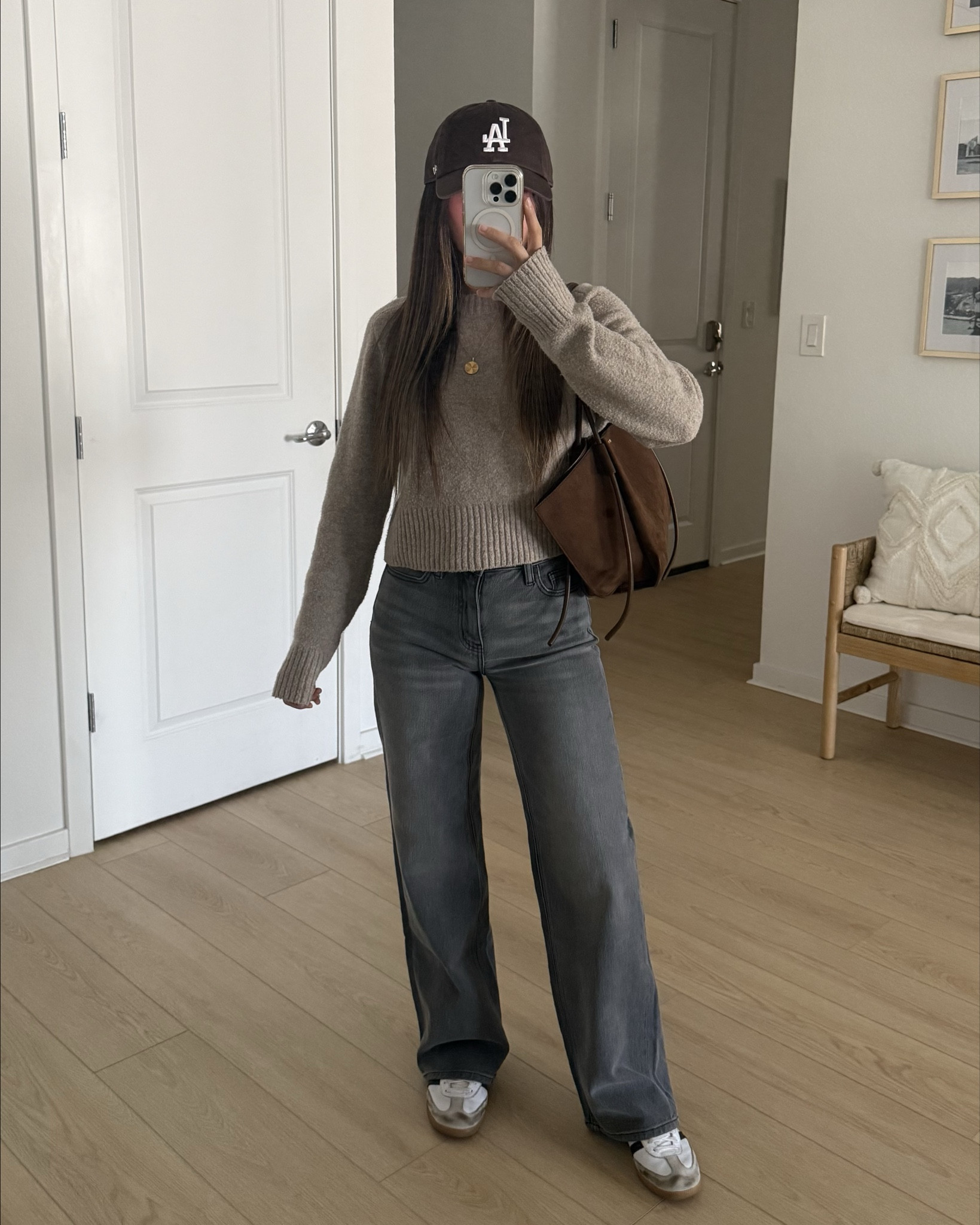 Loving these new relaxed straight leg jeans from Quince (I’m 5ft wearing size 24 inseam 30) they fit my waist perfectly and flatter my butt nicely | straight leg jeans outfit, spring outfits, grey jeans outfit, spring jeans, spring denim, straight leg denim, quince jeans, quince denim, brunch outfit, date night outfit, casual outfit, errands outfit, cropped sweater, spring sweater, adidas sneakers, adidas samba sneakers, adidas samba decon sneakers, brown suede tote, brown baseball hat, amazon fashion, spring fashion trends, neutral outfit, minimalist fashion // neutrallynicole, @neutrallynicole, neutrallynicole.com, Neutrally Nicole#LTKShoeCrush #LTKItBag #LTKStyleTip #LTKFindsUnder50 #LTKFindsUnder100 

#LTKootd #LTKSeasonal #LTKSaleAlert #LTKTravel #LTKPetite