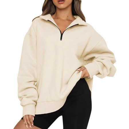 Women s Half Zip Oversized Pullover Long Sleeve Sweater Quarter Zip Sweatshirts Womens Fall Fashion  | Walmart (US)