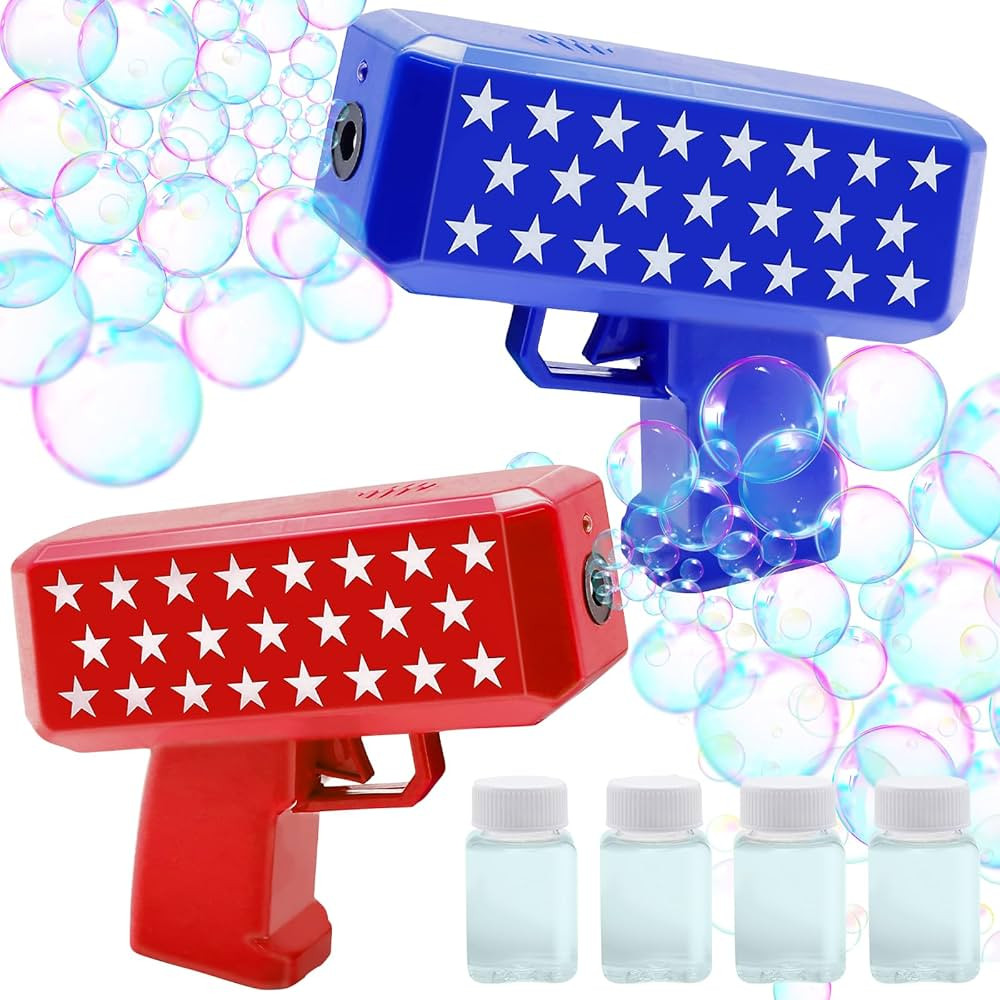 iGeekid 2 Pack 4th of July Party Favors Bubbles Guns Toys with Red White Blue Star & 4 Bubble Sol... | Amazon (US)
