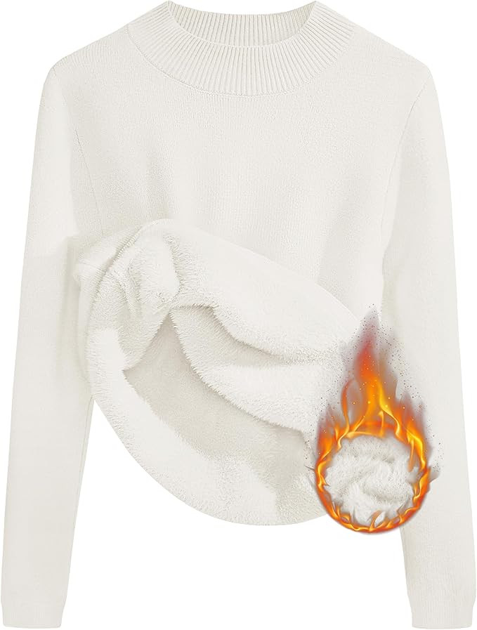 ZESICA Women's Fleece Sherpa Lined Sweater 2026 Winter Thermal Shirts Long Sleeve Mock Neck Slim ... | Amazon (US)