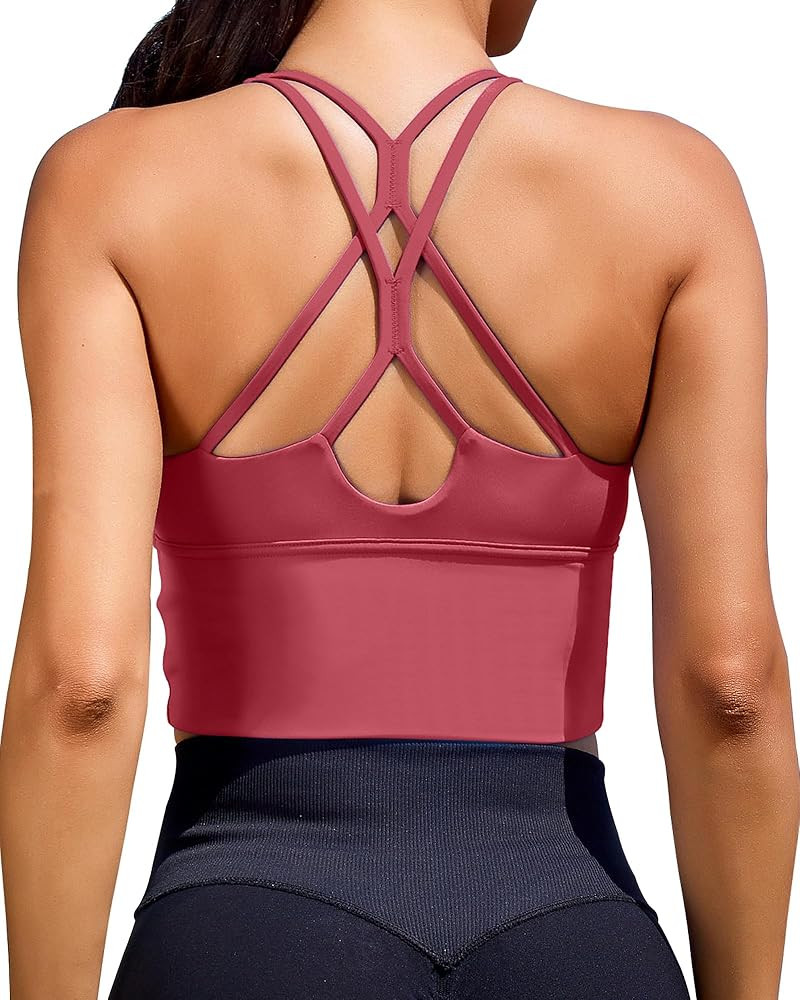 XUNYU Sports Bras for Women High Support Longline Workout Tank Tops Built in Bra Padded Strappy Y... | Amazon (US)
