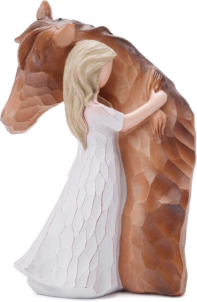 Truly a Friend Horses and Guardian Angel Statues, Sculpted Hand-Painted Girl Embracing Horse Figu... | Amazon (US)