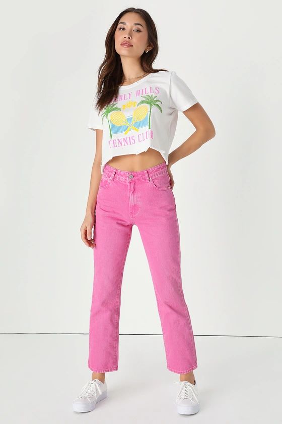 Original Straight Hot Pink High Rise Denim Jeans | Lulus (US)