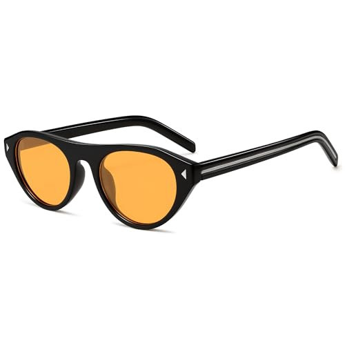 VANLINKER Retro Small Oval Sunglasses for Women Men Trendy Narrow Round Cateye Shades VL9915,Black/Orange | Amazon (US)