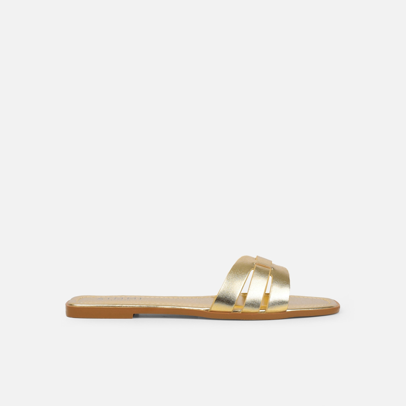 Jorja Gold Metallic Slip On Flat Sandals | Simmi Shoes