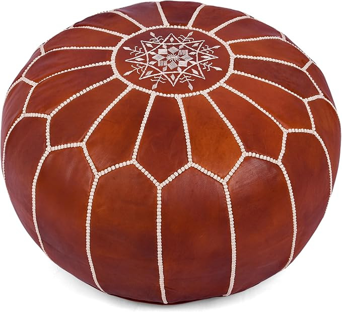 Genuine Leather Round Pouf Unstuffed - Moroccan Ottoman Footstool, Footrest Cover - Boho Decor - ... | Amazon (US)