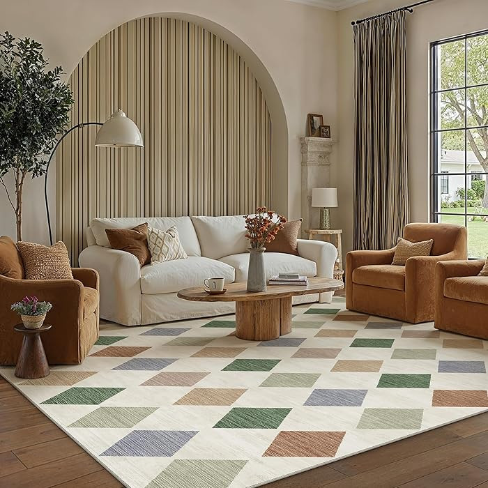 8x10 Checkered Area Rugs for Living Room Colorful Machine Washable Large Rug Non-Slip Stain Resis... | Amazon (US)