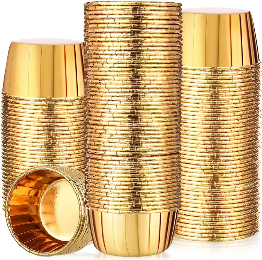 300 Pack Gold Cupcake Liners Bulk Disposable Foil Muffin Cups 3.5 oz Wrappers for Baking Aluminum... | Amazon (US)