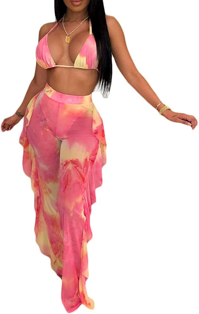 Ophestin Womens 2 Piece Bikini Set Print Top Ruffle Pants Sets     Fashionable 2 piece swimsuit s... | Amazon (US)