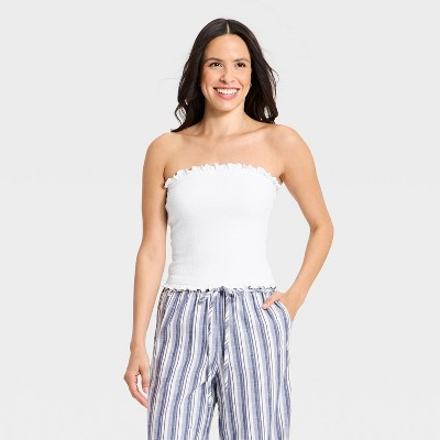 Women's Ruffle Edge Tube Top - Universal Thread™ White XS | Target