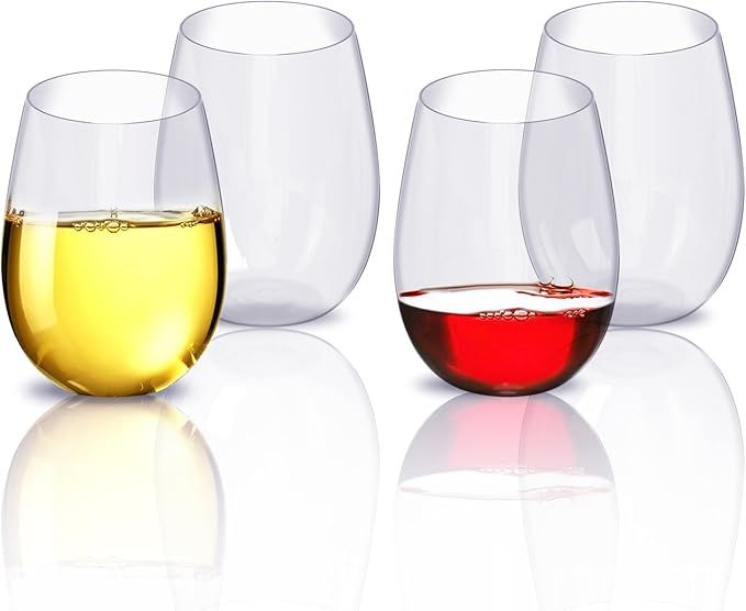 Wine Glasses Set, Unbreakable Party Wine Glasses, Plastic Cups Stemless Plastic Wine Glasses Reus... | Amazon (US)