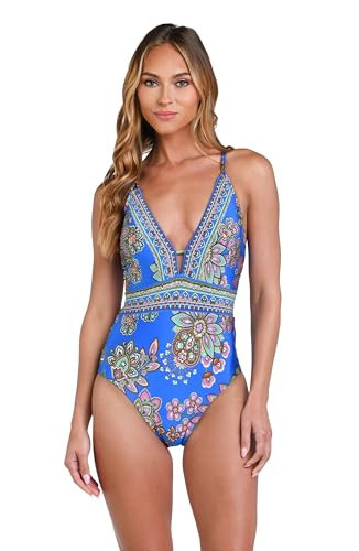 Sunshine 79 Women's Plunge Mio One Piece Swimsuit, Pacific Blue//Beatnik Blossoms, 2 | Amazon (US)