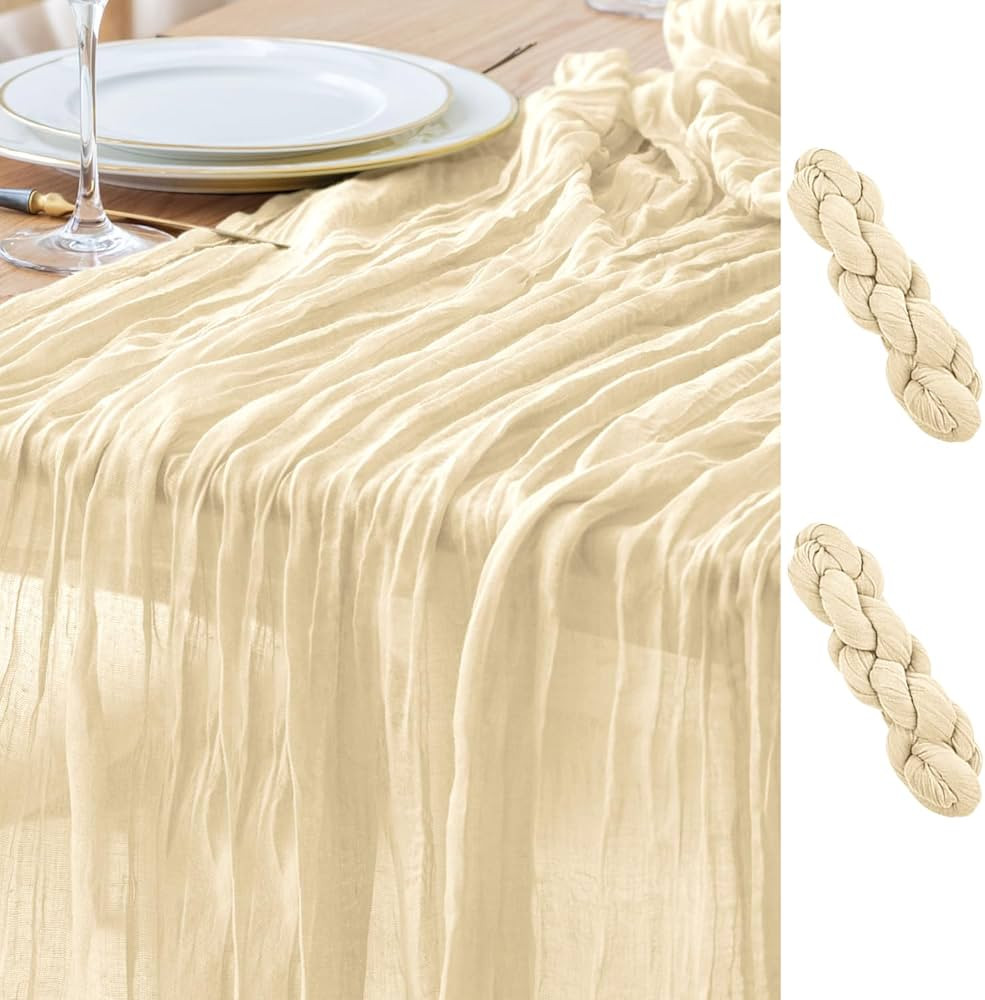 Asee'm 2pcs Cheesecloth Table Runner 120 Inches Long Beige Boho Gauze Cheese Cloth Runner 10FT Ru... | Amazon (US)
