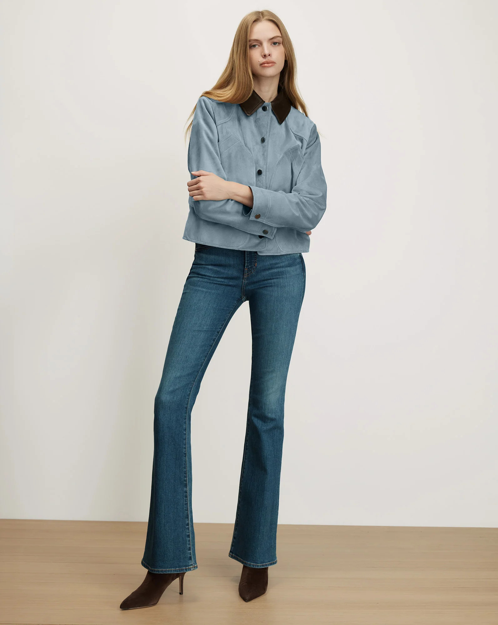 Walters Suede Cropped Jacket in Light Blue Steel | Veronica Beard | Veronica Beard