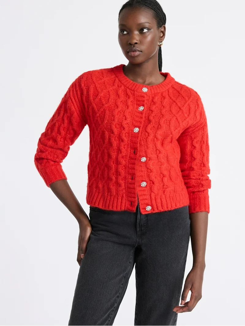 Free Assembly Women's and Women's Plus Cropped Cable Cardigan Sweater, Midweight, Sizes XS-4X - W... | Walmart (US)