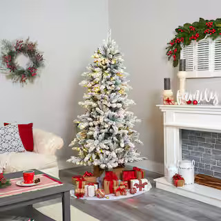 6.5 ft. Pre-Lit Flocked Livingston Fir Artificial Christmas Tree with Pine Cones and 300 Clear Wa... | The Home Depot