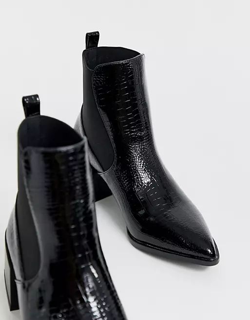 RAID Wide Fit Exclusive Lucinda black croc chelsea boots with block heel | ASOS (Global)