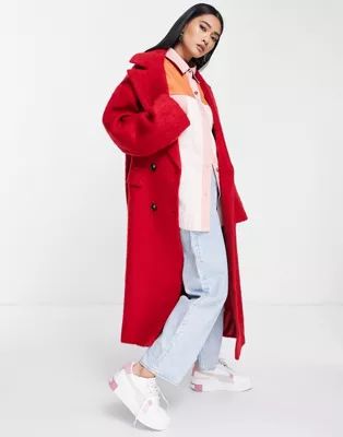 ASOS DESIGN oversized brushed coat in red | ASOS (Global)