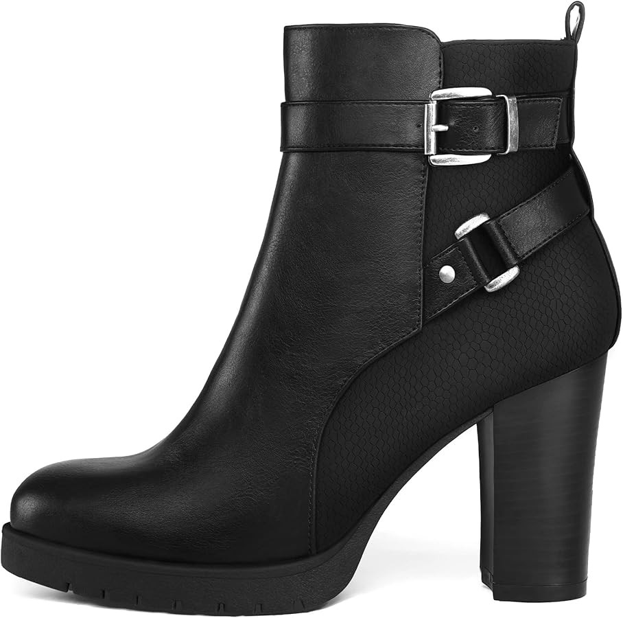 mysoft Women's Ankle Boots Chunky Stacked Heel Zipper Booties - Available in Wide Sizes | Amazon (US)
