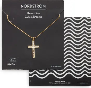 Baguette Cubic Zirconia Cross Pendant Necklace | Nordstrom