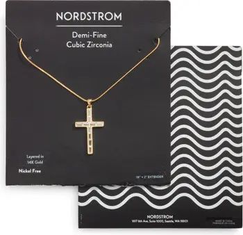 Baguette Cubic Zirconia Cross Pendant Necklace | Nordstrom