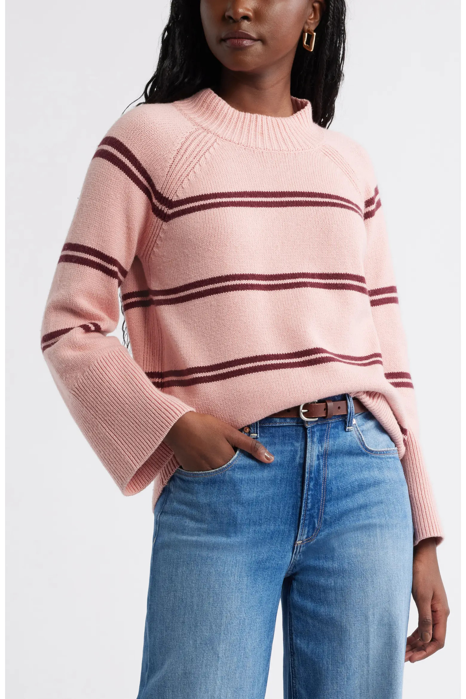 Bell Sleeve Mock Neck Merino Wool & Cotton Sweater (Women) | Nordstrom | Nordstrom
