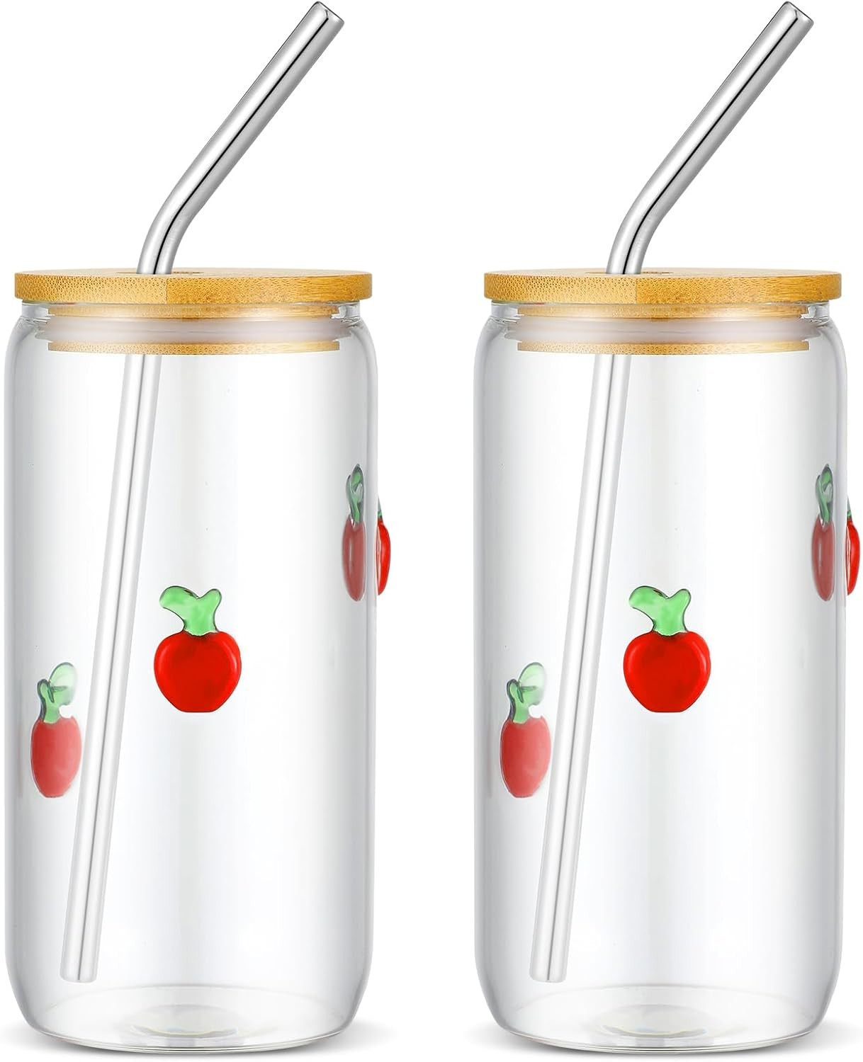 Honeydak 2 Pcs Icon Juice Glass Tumbler - 18 oz Apple Icon Can Shape Glass Cups with Lid & Straw ... | Amazon (US)