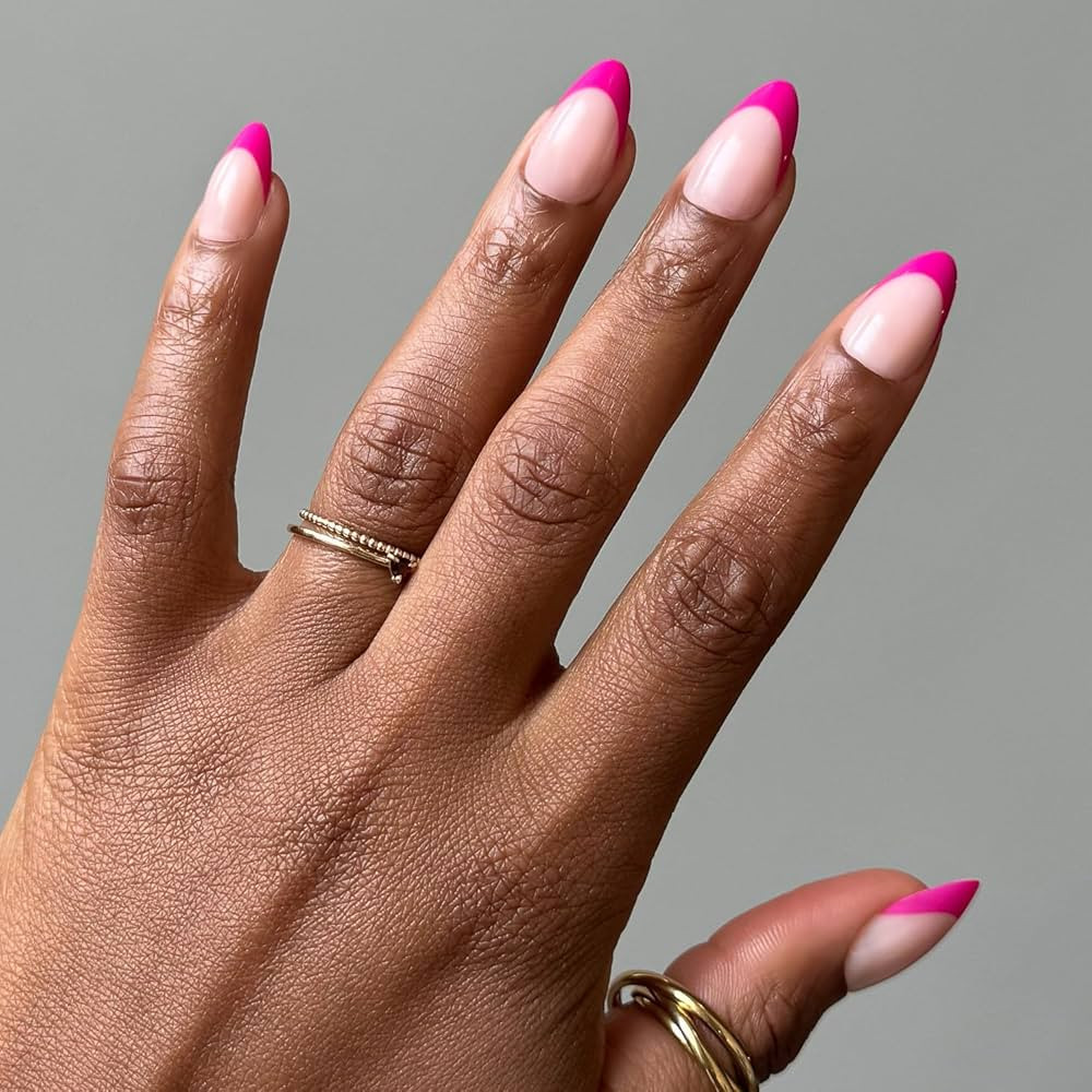 Glamnetic Press On Nails - Raspberry Sorbet | Semi-Transparent Dark Pink Magenta French Tip Short... | Amazon (US)