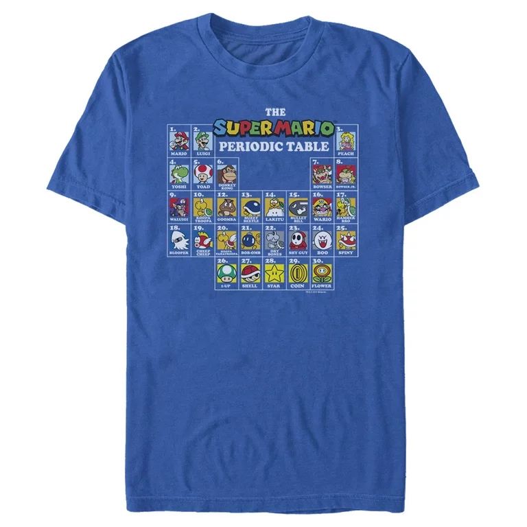 Men's Nintendo Super Mario Periodic Table  Graphic Tee Royal Blue Large | Walmart (US)