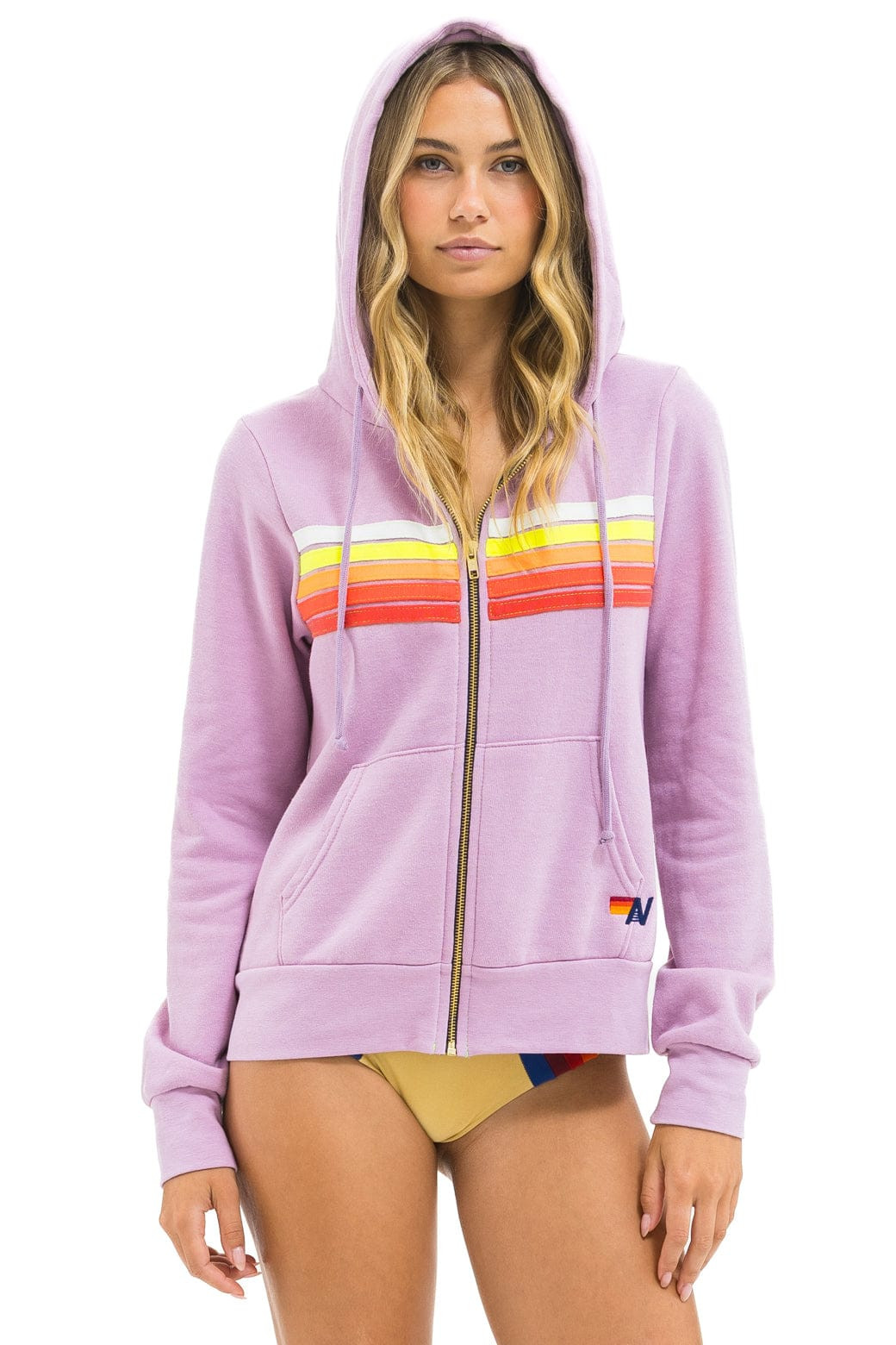 5 STRIPE HOODIE - MAUVE // WHITE NEON | Aviator Nation
